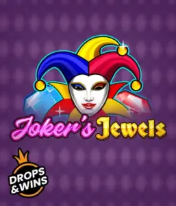 Enjoy the playful ambiance of the Joker's Jewels game by Pragmatic Play, highlighting a mesmerizing joker's mask adorned with a vivid jester hat. This graphic captures the light-hearted fun of traditional joker games, set against a purple background. Great for fans of joker-themed slots, promising a entertaining gaming experience. 