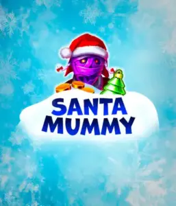  Behold the unique "Santa Mummy" slot game by Belatra, highlighting a mummified Santa dressed in festive holiday attire. This eye-catching image captures the mummy with a bright purple hue, wearing a Santa hat, amid snowy blue with frosty snowflakes. The game's title, "Santa Mummy," is boldly written in large, cool blue letters.