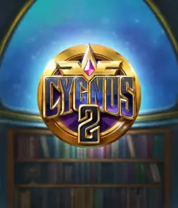 Explore the enchanting graphics of ELK Studios' Cygnus 2 Slot, showcasing a stunning emblem with a vibrant design in purple and gold. Set against a starlit library backdrop, this graphic conjures the theme of adventure and mystery. 